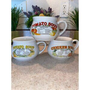 Set of 3 Vintage Soup Bowls Tomato Potato Chicken Soup by DDJ